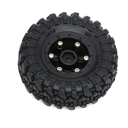 HOBBYSOUL 1.0 Crawler Tires Mounted on 1.0 Beadlock Wheels 7mm Hex, SCX24 Tires and Wheels (with Heavy Duty Metal Middle Rings, 21g/Ring) for 1/24 RC Crawler Axial SCX24 90081 AXI00001, (4-Pack)