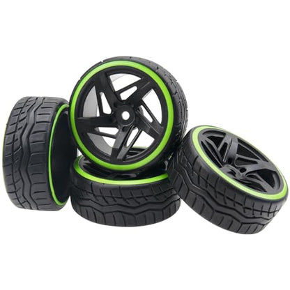 1/10 RC Drift Car Tires Hard Plastic Tyre & 12mm Hex Wheel Rims 5-Spoke Compatible with Traxxas 4-Tec 2.0 HSP Tamiya TT01 Kyosho HPI Redcat Racing MST 1/10 On-Road RC Drift Drifting Car