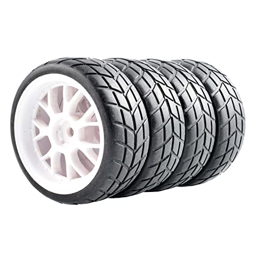 62mm Rubber Tires and Plastic Wheels Set for 1/10th Scale RC Touring Racing On Road Car HSP HPI (White)