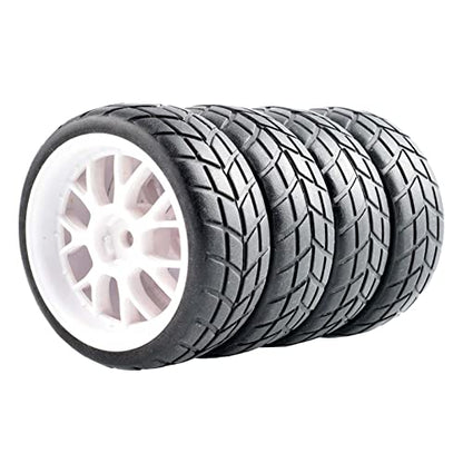 62mm Rubber Tires and Plastic Wheels Set for 1/10th Scale RC Touring Racing On Road Car HSP HPI (White)