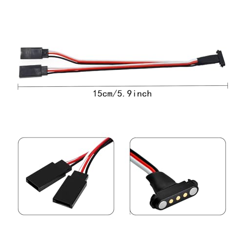 3Pcs RC Models JR Extension Cable, 1-to-2 Y Magnetic Snap-on for RC Cars, Planes, Drones, and Other DIY Models