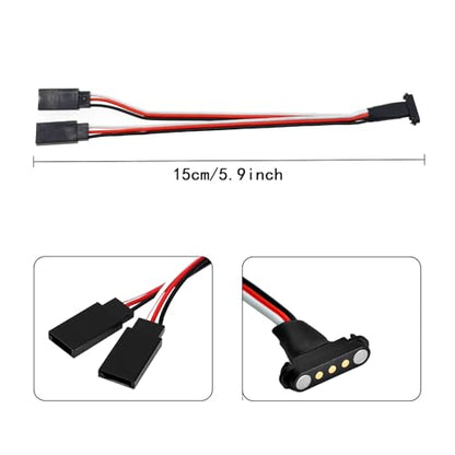 3Pcs RC Models JR Extension Cable, 1-to-2 Y Magnetic Snap-on for RC Cars, Planes, Drones, and Other DIY Models
