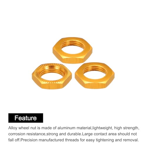 MECCANIXITY Aluminum 17mm RC Wheel Nut Thread M12x1.0mm Hex Wheel Nuts RC Wheel Nut for 1/8 RC Model Car Trucks Off Road Car Upgraded Parts Pack of 16(Golden) - color: Golden