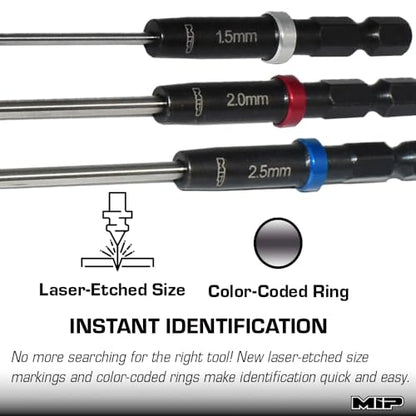 MIP RC Hex Bit Set and Tool Kit 9612 (1.5mm, 2.0mm, 2.5mm) – Hex Head Allen Wrench Drill Tools and Tool Bits for Screwdrivers, Electric Screwguns, and Power Drills For RC Cars - Made in USA - size: 1.5mm / 2.0mm / 2.5mm - Hex Set