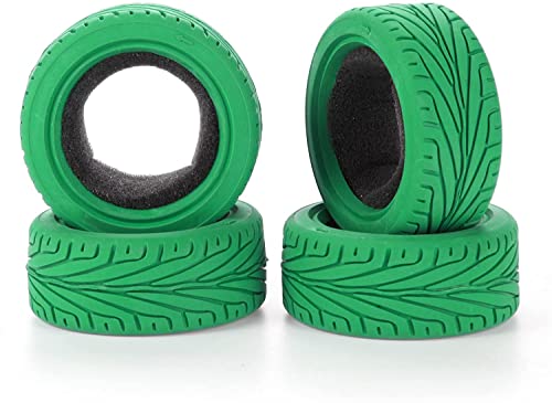 1/10 RC On-Road Car Tyres,WONFAST 4PCS 65mm Grain Drift Rubber RC Tire Replacement for 1/10 RC On Road Run-flating Racing Car for HSP Tamiya HPI Kyosho (Green) - color: 65mm-Green