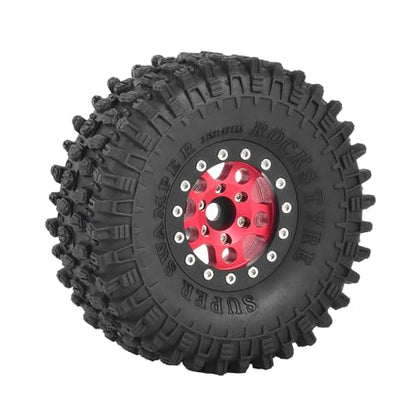 4PCS 1.55 inch Aluminum Metal Beadlock Wheels Rim and 95mm All Terrain Rubber Tires for 1/10 1/12 RC Rock Crawler Car for Axial AX90069 D90 TF2 Tamiya LC70 JIMNY UTB18(5Spoke,Red) - color: 5spoke,red