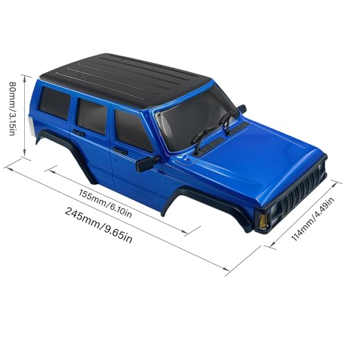 6.10in Wheelbase ABS Hardtop Cherokee Body for TRX4M Bronco Defender Chassis, 1/18 RC Crawler Body Shell with Front & Rear Bumpers (Blue) - color: Blue