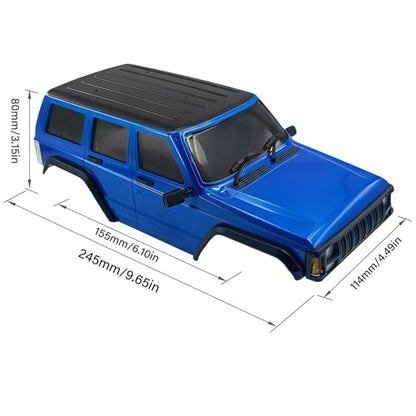 6.10in Wheelbase ABS Hardtop Cherokee Body for TRX4M Bronco Defender Chassis, 1/18 RC Crawler Body Shell with Front & Rear Bumpers (Blue) - color: Blue
