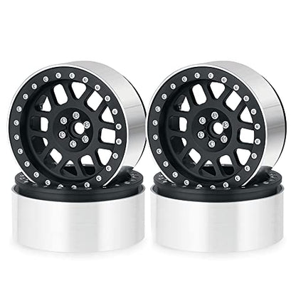 4PCS Aluminum 2.6inch Beadlock Wheels Rims Upgrades for Black Mamba 1/10th Monster Truck Accessories Parts (Black) - color: Black