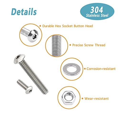 KADRICK 1230PCS Metric Screw Aassortment Kit,Stainless Steel M2-M5 Bolts | M2 M3 M4 M5 304 Stainless Steel,Length From 4MM-20MM,Hex Socket Button Head Screws Nuts Washers Kit with Hex Wrench - size: SS M2-M5 1230Pcs