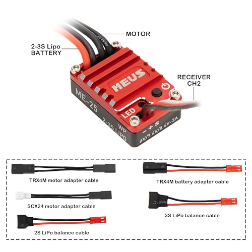 MEUS Racing ME25 25A Brushed Mini ESC for SCX24 TRX4M ASCENT-18 SCX30 1/30 1/24 1/18 RC Crawler Upgrades (V2)