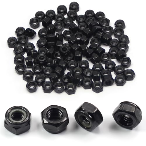 M6 Locknuts Nylon Inserted Hex Lock Nuts for Patio Furniture M6 Bolts | 100pcs Metric Self-Lock Nylon Insert M6x1mm Carbon Steel Self Locking 10mm Hex Nut Driver Nut - size: M6 (100PCS)