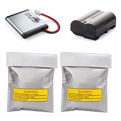 Lithium Battery Safety Bag, Durable Fire Charging Storage Pouch for RC Drone PVC Fiber 180 x 230 x 5 mm 2 Pack