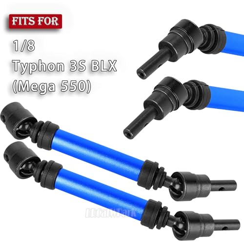 Aluminum Drive Shaft Axles Upgrades Part 1/8 Typhon 3S BLX(Mega 550),RC Steel #45 Front & Rear 4Pcs Driveshafts CVD w/Hex Hops Up,Navy Blue - color: Navy Blue - (4pcs Drive Shafts)