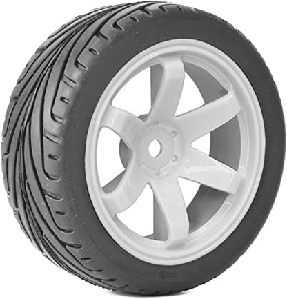 4PCS RC Car Rubber Tires and Plastic Wheels Rims Compatible with 1/10 Scale On Road Touring Racing Flat Drift Car for HSP HPI Tamiya(White) - color: White