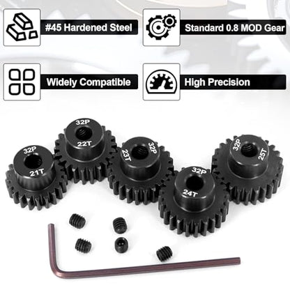 OGRC 32P 21T 22T 23T 24T 25T Pinion Gear for 1/8 1/10 RC SCT Buggy Monster | 0.8 Mod, 5mm Shaft, Hardened Steel, Fits 3660, 3665, 3670, 4068, and 4074 Series Motor - size: 21T 22T 23T 24T 25T