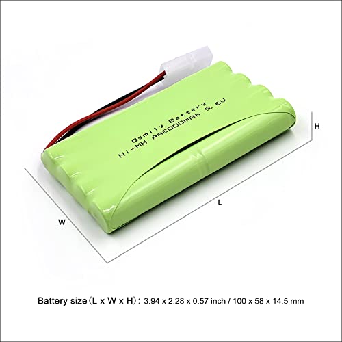 Qsmily® 9.6V Ni-MH Battery Pack, 2000mAh Rechargeable AA Battery with KET 2P Connector and USB Charger Cable, Suitable for RC Monster Truck, Battle Tank, Aircraft Carrier Model