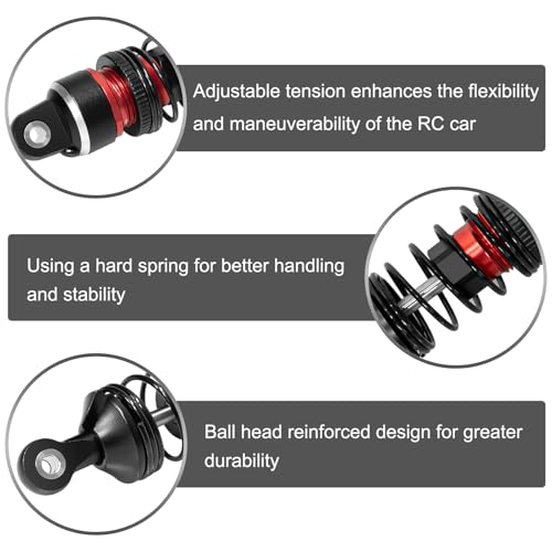 1/16 Aluminum RC Shock Absorber Front Rear Adjustable Springs Shock Damper | for Traxxas 1/16 Mini Slash BL-2S 4x4 Short Course Truck 108164-1, 4PCS, Red - color: Red