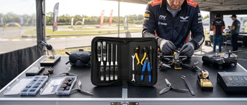 Portable Drone Tool Kit Set – Complete FPV Drone Repair & Maintenance Kit for RC Cars, Planes, Quadcopters, Compact & Durable Tool (Black)