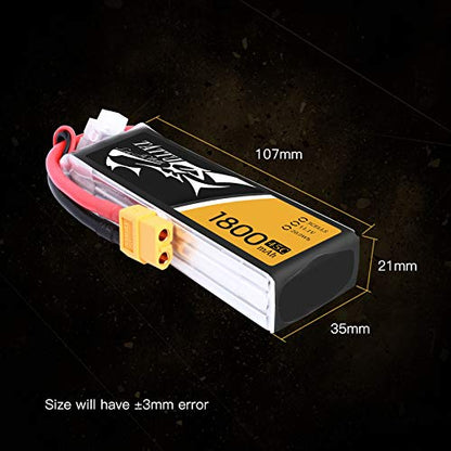 TATTU 11.1V 1800mAh 3S 45C LiPo Battery Pack with XT60 Plug for Skylark M4-FPV250 Mini Shredder 200 INDY250 Plus MOJO 280 QAV250 Vortex Emax Nighthawk 250 RC Heli Airplane UAV Drone FPV