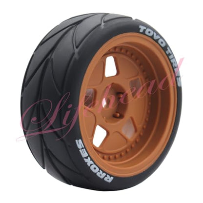 Lifehead 65mm On Road Rubber Tires& Wheels Rims 12mm Hex Hub for HPI Ken Block's Tamiya XV01 TT01 TT02B Kyosho FAZER MK2 Lc racing PTG HSP RGT RC 3RACING D5 1/10 RC Rally Car - color: Brown 3