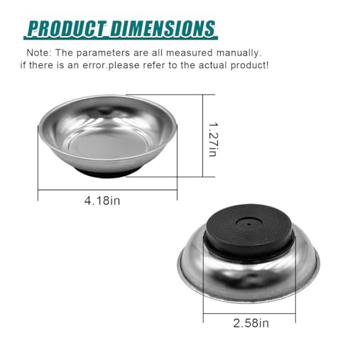 Magnetic Parts Tray, 4" Round Stainless Steel Storage Bowl for Mechanics, Universal Magnetic Tray Holder Organizer Tool for Screw, Socket, Pin, Bolt (4IN) - size: 4IN