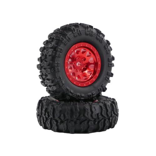 1.0 Inch RC Crawler Wheels and Tires Set, Pre-Mounted Aluminum Wheel & Tire Combo with Foam Inserts, Fit for 1/18 SCX24 SCX30 Micro RC, 4PCS (Red) - color: Red