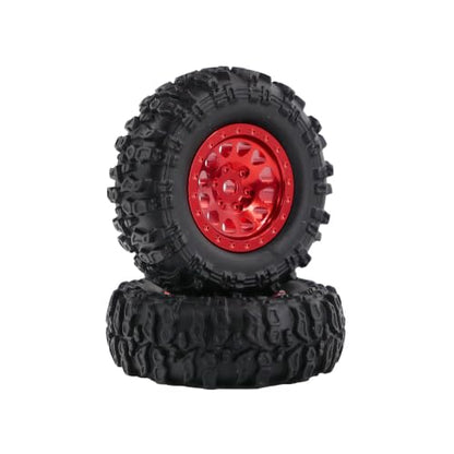 1.0 Inch RC Crawler Wheels and Tires Set, Pre-Mounted Aluminum Wheel & Tire Combo with Foam Inserts, Fit for 1/18 SCX24 SCX30 Micro RC, 4PCS (Red) - color: Red