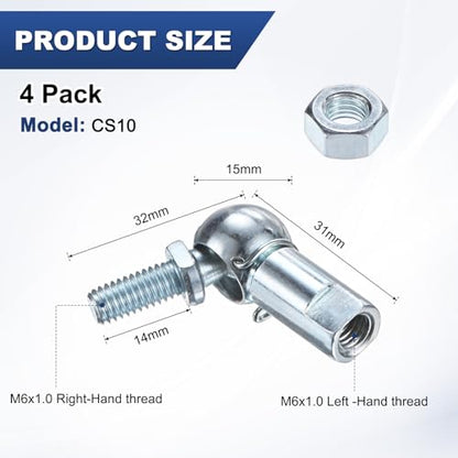 M METERXITY 4-Pack CS10 Ball Head Rod End Bearing, M6x1.0 Right Male Thread and Left Female Thread Self-lubricating Carbon Steel Angle Ball Joint Socket End Fitting for Automotive - size: M6x1.0, style: Left Thread