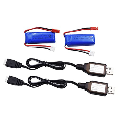 Blomiky 2 Pack 7.4V 450mAh 25C JST Plug Lipo Rechargeable Battery with Charger Cable for WLTOYS 284131 P939 K969 K979 K999 K989 P929 281431 RC Trucks K969 Battery 2