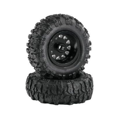 1.0 Inch RC Crawler Wheels and Tires Set, Pre-Mounted Aluminum Wheel & Tire Combo with Foam Inserts, Fit for 1/18 SCX24 SCX30 Micro RC, 4PCS (Black) - color: Black