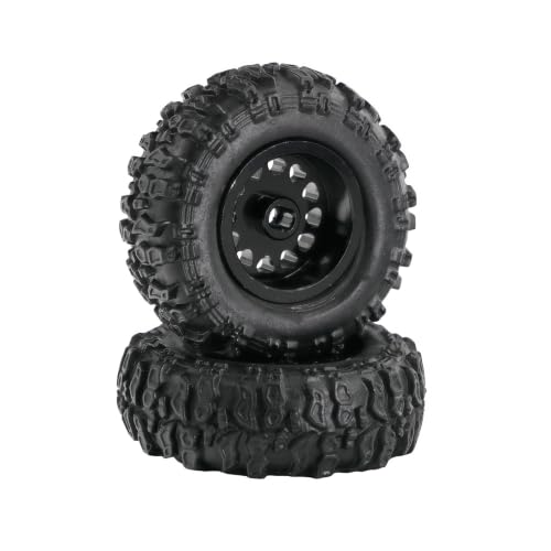 1.0 Inch RC Crawler Wheels and Tires Set, Pre-Mounted Aluminum Wheel & Tire Combo with Foam Inserts, Fit for 1/18 SCX24 SCX30 Micro RC, 4PCS (Black) - color: Black