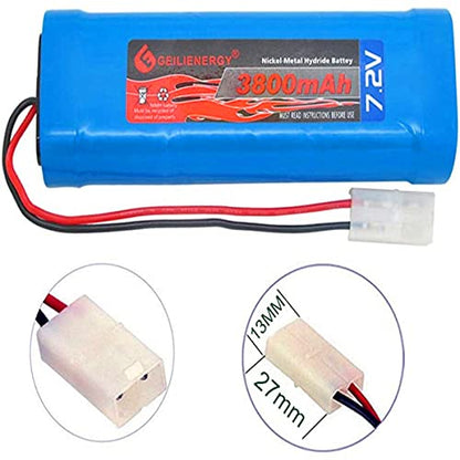 7.2V 3800mAh High Capacity 6-Cell NiMH Flat Battery Pack, Replacement Hobby Battery for RC Car, RC Truck, RC Boat with Standard Tamiya Connector (2Pack) + 8.6V Output Adapter(1Pack) - color: 2 PACK 7.2V 3800mAh Battery+1 PCS Adapter