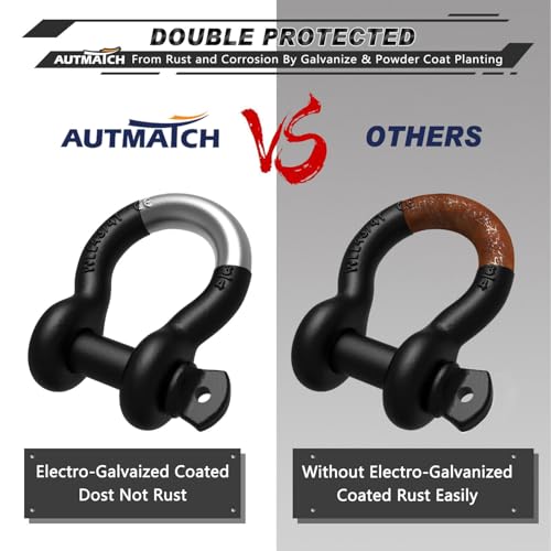 AUTMATCH 3/4" D Ring Shackles (2-Pack) - 41,887 lbs Break Strength | Clevis Shackle with 7/8" Pin & Isolator Washer Kit for Tow Strap, Winch, Towing & Off-Road Vehicle Recovery, Matte Black - color: Matte Black