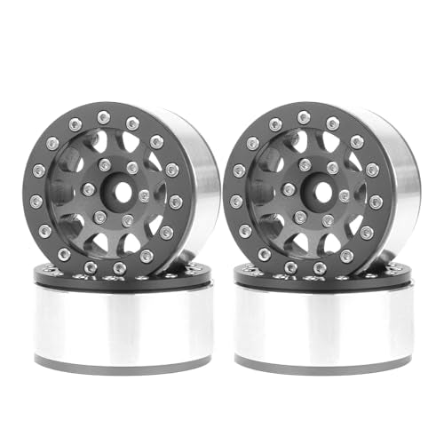 4PCS 1.55 Inch Aluminum Alloy Metal 10Holes Beadlock Wheel Rim Hubs Replacement Accessory for Tamiya AX90069 D90 TF2 CC01 CC02 1/10 RC Crawler Car Upgrade Parts (Black) - color: Black
