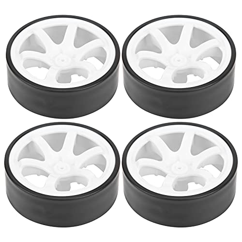 4Pcs 1/10 RC Drift Wheel Tire Set, 12mm Hex White Rims Fit HSP HPI Car | 6 spoke design, hard wear-resistant tires, easy to install, perfect replacement for on-road drift racing car parts