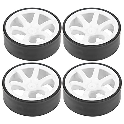 4Pcs 1/10 RC Drift Wheel Tire Set, 12mm Hex White Rims Fit HSP HPI Car | 6 spoke design, hard wear-resistant tires, easy to install, perfect replacement for on-road drift racing car parts