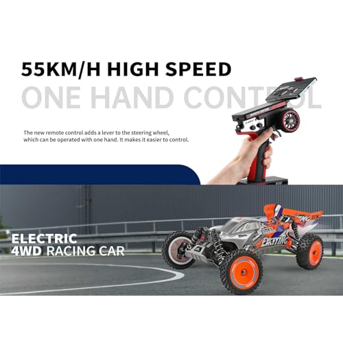 GoolRC WLtoys 124010 RC Cars for Adults, 1:12 Scale Remote Control Car, 4WD 55KM/H High Speed RC Racing Car, 2.4GHz All Terrains Off Road RC Buggy Trucks with 2 Batteries (Orange)