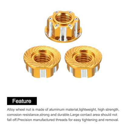 MECCANIXITY Hexagonal Nuts Aluminum M4 RC Wheel Carving Hex Nuts Dustproof Anti-Skid Mount Cap for 1/10 RC Model Car Trucks Off Road Car Upgraded Parts Pack of 2(Gold) - color: Gold