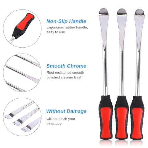 Zpana 15" Tire Spoons Kit, Steel Motorcycle Tyre Changing Lever Tool Set with 3 Rim Protectors 12 Valve Caps 10 Cores 1 Wrench & Bag, Universal for for Dirt Bike Lawn Mower Bicycle