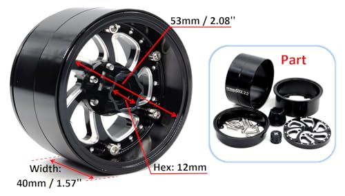 2.2 Beadlock Wheels Adjustable Offset Rims Wide 40mm for 1/10 RC Crawler Gen8 Everest gen 7 Pro / SCX10 Capra / TRX4 AMG 6x6 Upgrades, HS701599 - color: Black