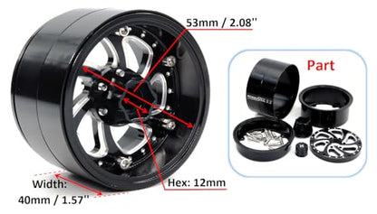 2.2 Beadlock Wheels Adjustable Offset Rims Wide 40mm for 1/10 RC Crawler Gen8 Everest gen 7 Pro / SCX10 Capra / TRX4 AMG 6x6 Upgrades, HS701599 - color: Black