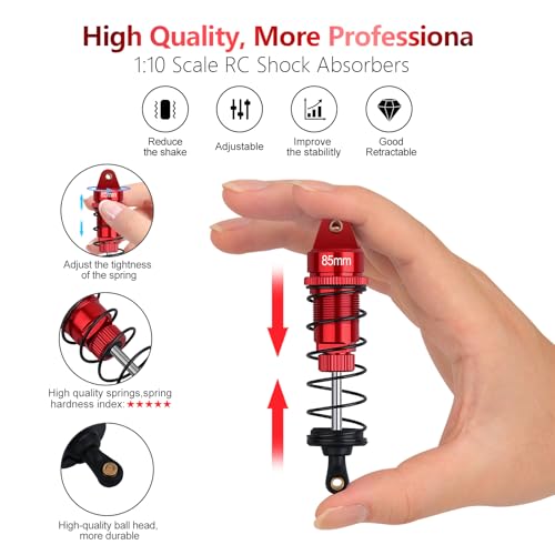 4Pcs RC Shocks 85mm Front Shock & 95mm Rear Shock Absorber Set | Update Parts Compatible with 1/10 1/12 WLtoy Kyosho Tamiya Losi RC Buggy/Rally Racing Cars (Red) - color: 1/10 Scale Red