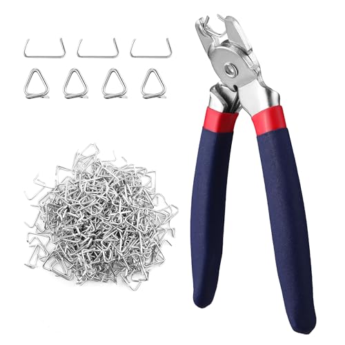 WORKPRO Bent Hog Ring Pliers with 500 Pcs 3/4" Hog Rings | Galvanized Steel Hog Rings, For Furniture Upholstery, Auto Upholstery, Plastic Meat & Sausage Casings - style: Bent Hog Ring Pliers Set