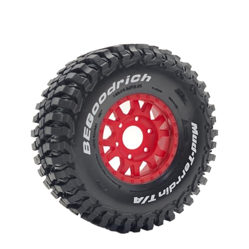 1/7 1/8 1/10 RC Short Course Truck Tires OD 4.96" and Wheels 12mm 14mm 17mm Hex for 1:10 1:8 1:7 Scale Off Road Truck Car ARRMA Mojave 4S 6S TRAXXAS Slash 2WD FS FSR Axial Losi Rc4wd (Red) - color: Red