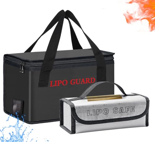 Lipo Battery Safe Bag Large Capatity Fireproof Bag for Ebike Lipo Battery Other Batteries Storage Charging Transport Home Office Travel Safe Storage Pouch - size: 260*130*150+185*75*60mm