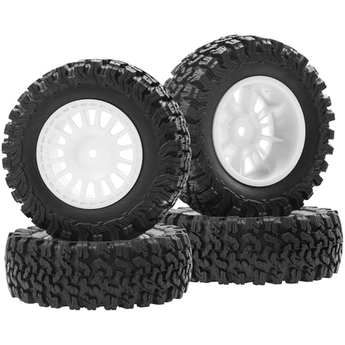 4Pcs HIRCQOO 1.9" RC Crawler Tires OD 90mm Rubber Tire and Plastic Wheel Rims 12mm Hex Compatible with 1/10 Axial SCX10 D90 Tamiya CC01 TF2 TRX4 RC Crawler (White) - color: White