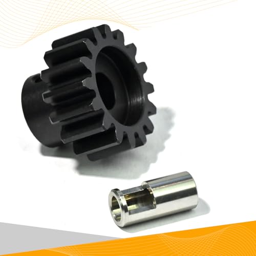 M1.5 16T Pinion Gear 8mm Bore with 8mm to 5mm Shaft Adapter Sleeve, Chromium Steel Motor Gear with Set Screw & Hex Key for Traxxas ARRMA Losi 1/5 1/8 RC Cars - size: 16T