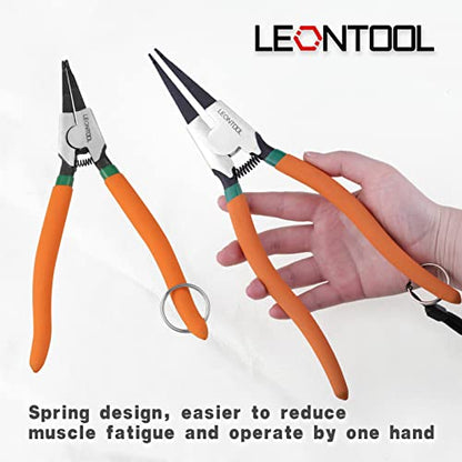 2 PCS Heavy Duty Lock Ring Pliers Set Flat Snap Ring 8'' & 11'' Special Circlip Reverse Angle Tip Retaining Ring Spreader for Transmission Transfer Cases Black,chrome - size: 8" & 11" with Ring & Rope
