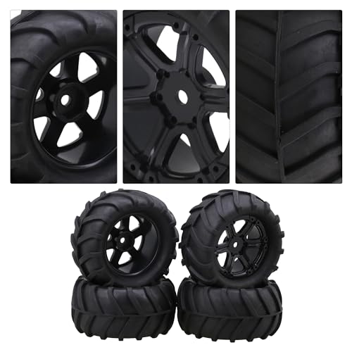 lovermusic 4PCS 1/16 RC Crawler Truck Off Roader Rubber Tires and Rims, 3.35x1.65inch Rock Climbing Tires